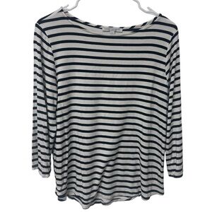 Green Envelope Shirt Women’s Lg 3/4 Sleeve Black & White Striped Capsule Classic
